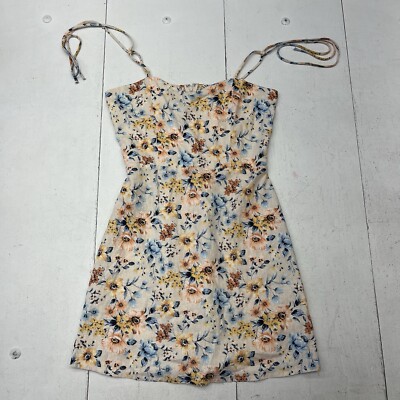 Francesca s Mi Ami Beige Floral Print Strappy Linen Sun Dress Women s Size S NEW