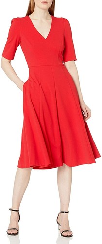 V-Neck Fit and Flare Midi Dress 