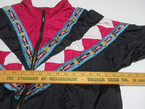 UNIQUE Sz M Vtg LAVON 90s Nylon Tracksuit Women Black Windbreaker + Pants Aztec - Picture 13 of 24