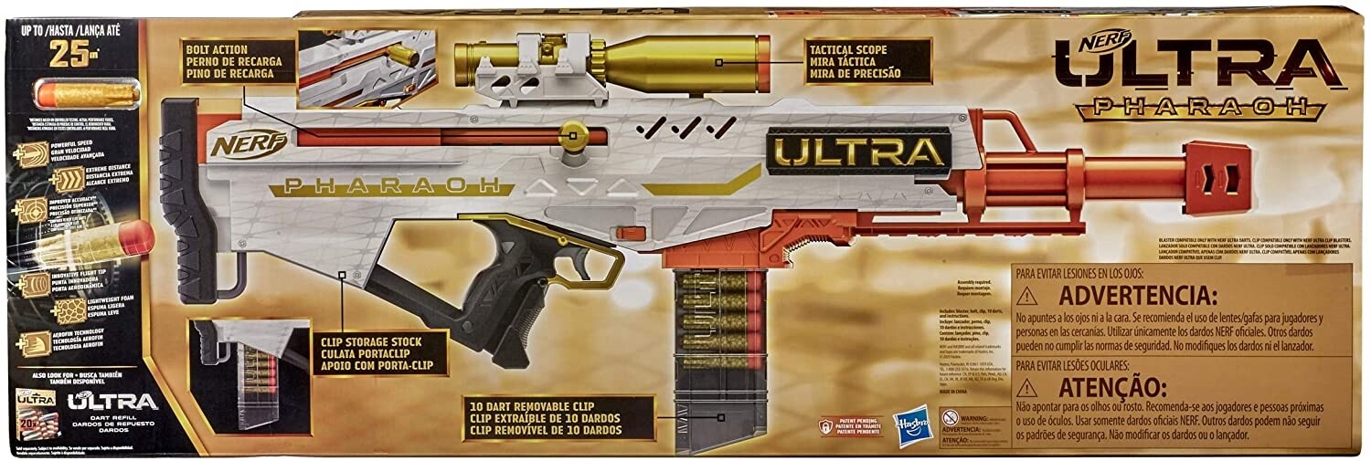  NERF Ultra Pharaoh Blaster with Premium Gold Accents, 10-Dart  Clip, 10 Ultra Darts, Bolt Action, Compatible Only Ultra Darts : Toys &  Games