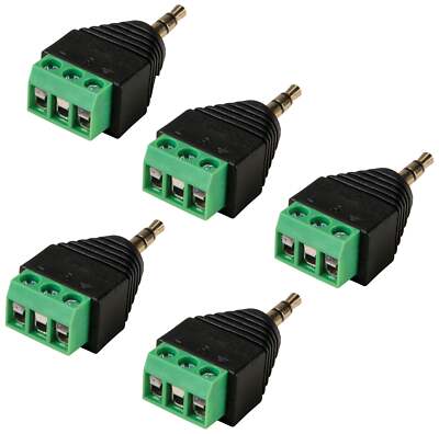 5 Pack Stereo Plug 3.5mm Male Jack to 3-Pin Screw Terminal Connector
