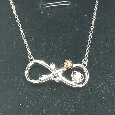 Infinity Necklace W/Rose 925 Sterling Silver Austrian Crystal Sllaiss #J10