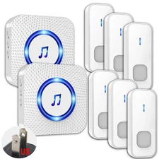 LIKEPAI Black Classic Wireless Call Doorbell Set, 6 buttons+2 Ringers.Door chime