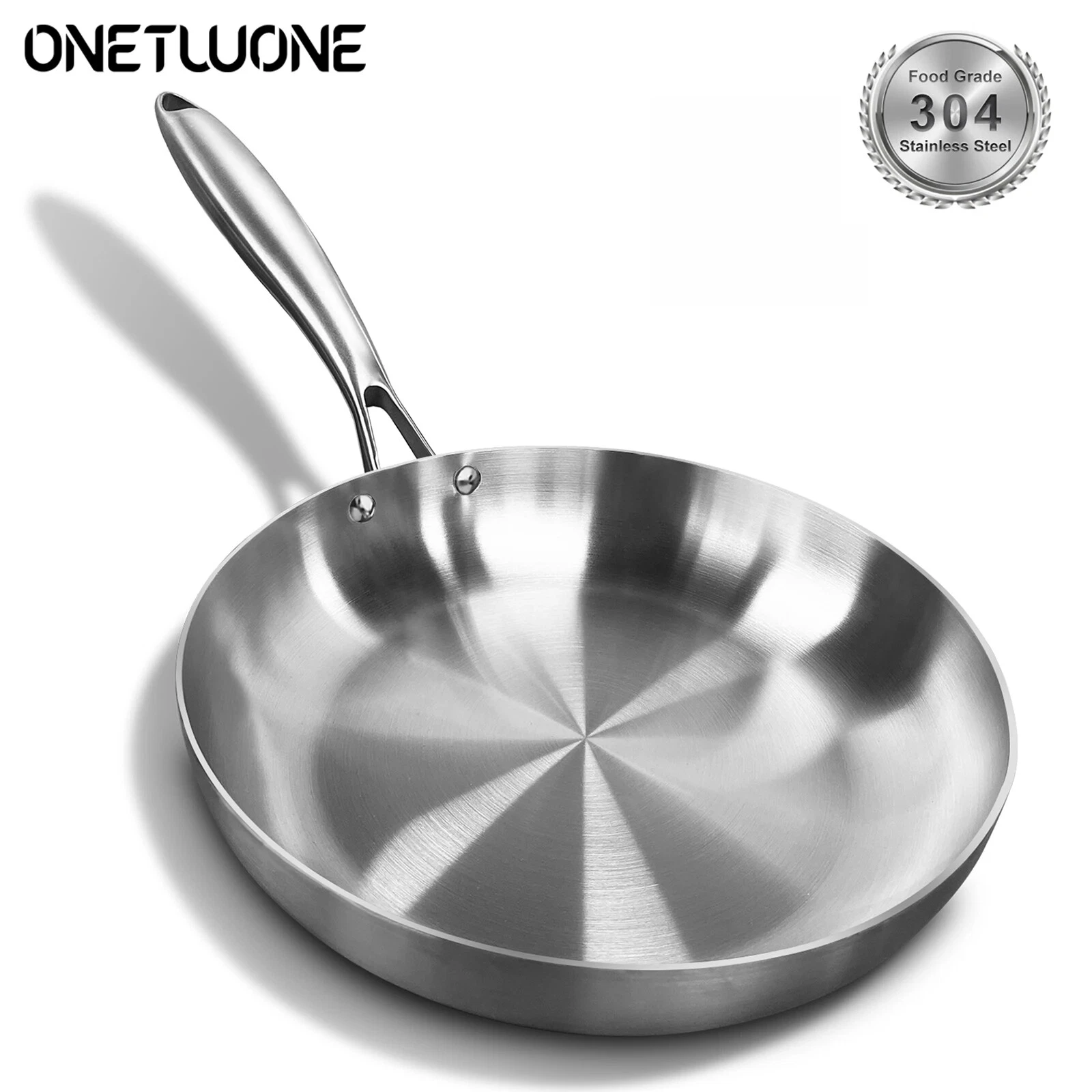 304 Stainless Steel Frying Pan | Nonstick Uncoated Induction & Gas Chef Wok Pan