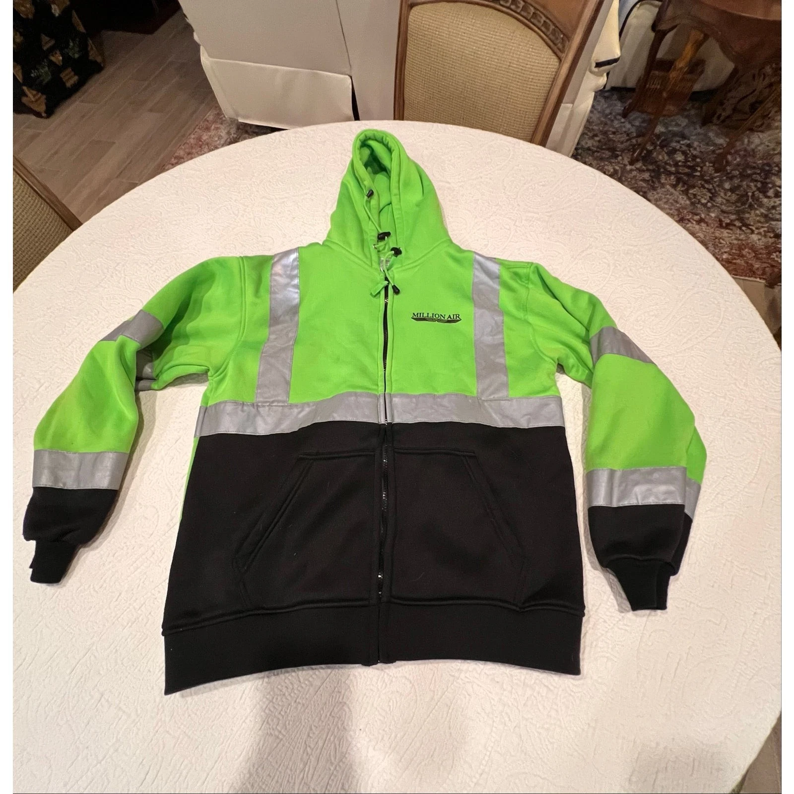 Million Air Hi Vis Reflective Hoodie L Neon Green Streetwear Utility Workwear - product detail image 3