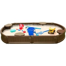 NEW 6ft Oval All Weather Outdoor Sandbox Kit w/Cover - Sand Play Box w/Liner