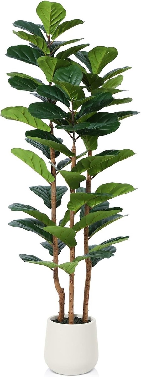 Artificial Fiddle Leaf Fig Tree with White Planter,5ft Tall Fake Tree with  Na... | eBay