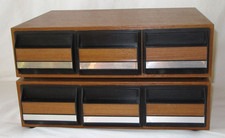 Vintage 3 Drawer Cassette Tape Storage Set of 2 - Faux Wood Style, Each Holds 42