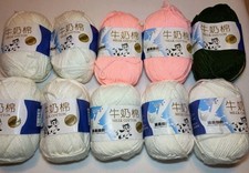10 Skeins Milk Cotton Yarn - 7 White, 2 Peach, 1 Olive Green - New