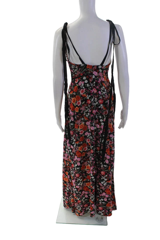 Goen J Womens Floral Print V-Neck Sleeveless Zip Up Maxi Dress Black Size S - Image 3 of 4