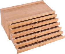 6 Drawer Bamboo Artist Supply Storage Box with Separate Compartments for Organiz