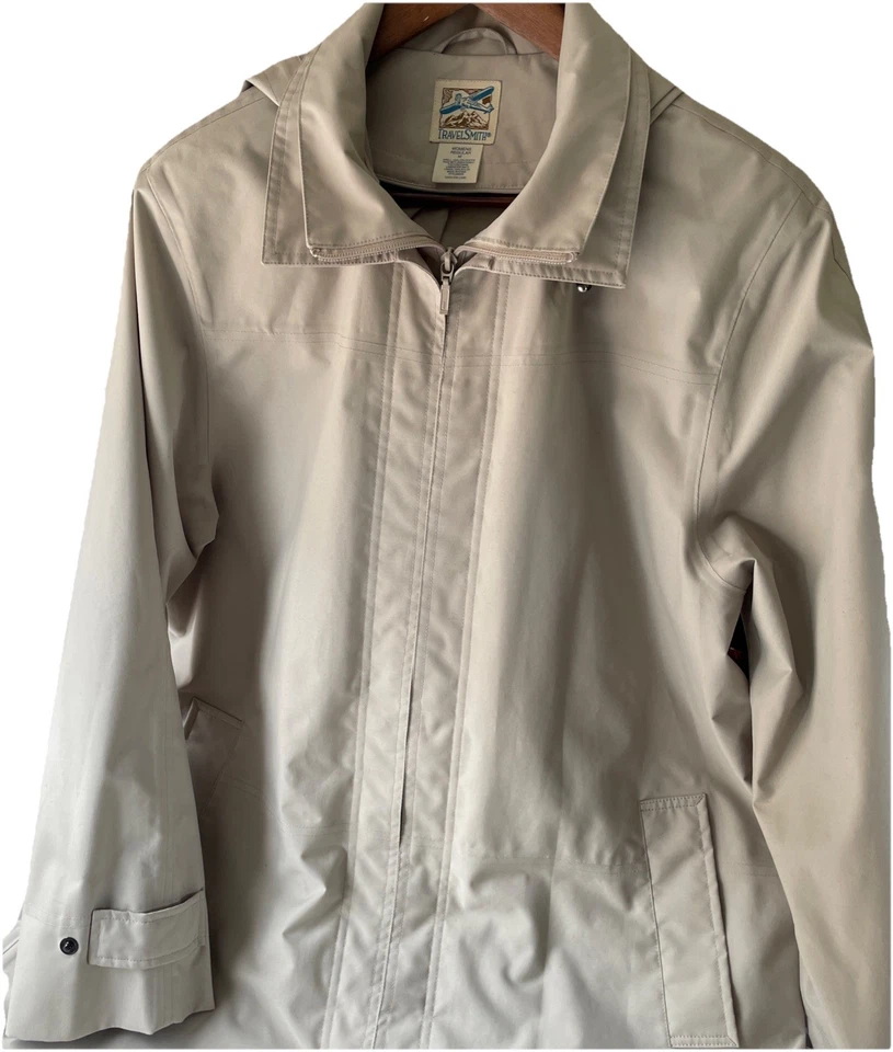 Abrigo de lluvia Travel Smith de colección para mujer talla M tostado cremallera completa trinchera con capucha desmontable Foto 2 de 4