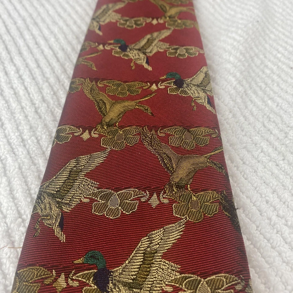 Corbata de caza Robert Talbott para hombre roja seda estampado pato mallardo Inglaterra Foto 2 de 4