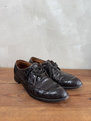 Vintage Edwin Clapp Genuine Alligator Split Toe Derby Shoes Mens 10.5 B Brown