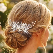 Silver Pearl Wedding Hair Comb Bridal Hair Clip Headpiece Accessory For Women