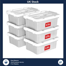 Durable Opaque Stackable Plastic Storage Bin Totes with Latching Lids 15L 6pk