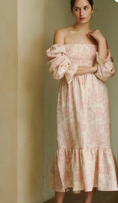 Nothing Fits But Smocked Bodice Dress Maternity New Mom Longsleeve Size S/M Midi