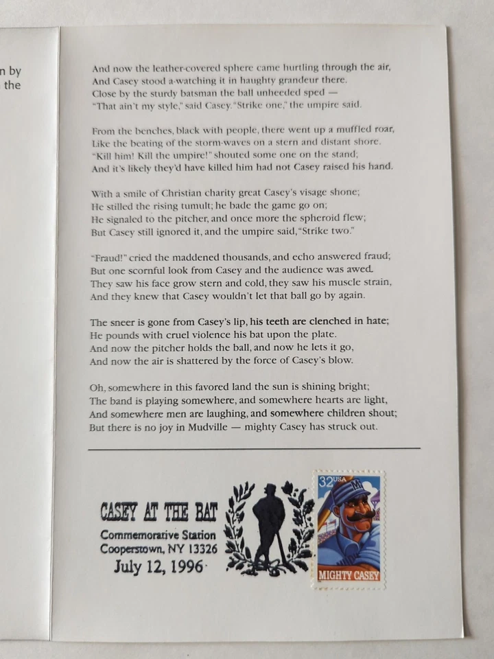 1996 Casey At The Bat Pamphlet, Cooperstown NY Induction Day August 4th 1996 - Image 4 of 4