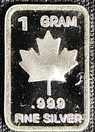 1 Gram .999 Fine Silver Art Bar Ingot. Maple Leaf. Fun & Unique Way To Invest.