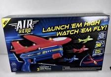 Air Hero Airplane Launcher Set With Launcher & 3 LED Planes- New Green Red Blue