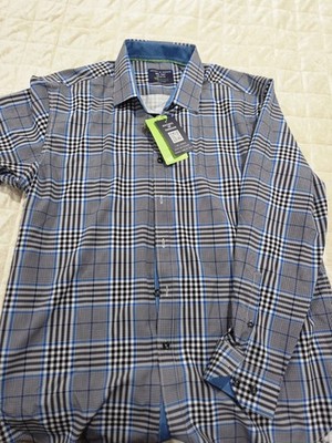 Society of Threads Men's Plaid Button-Up Shirt XXL Regular Fit Blue Black White