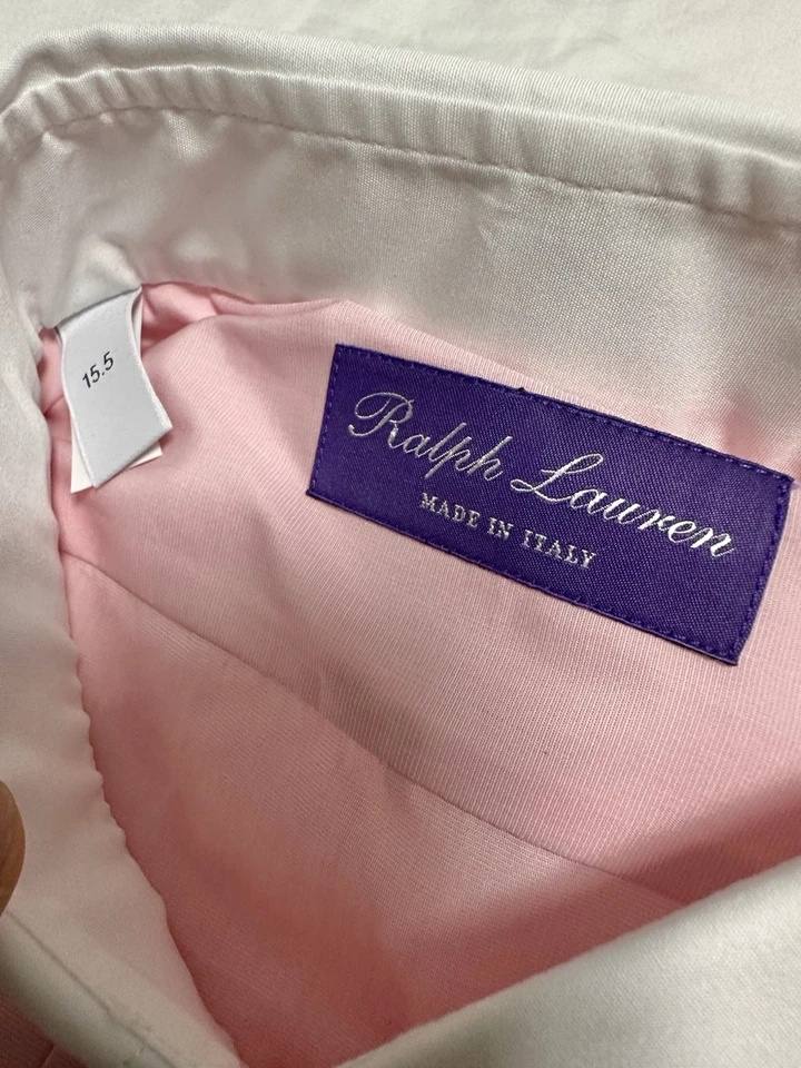 Camisa Esmoquin Ralph Lauren Etiqueta Púrpura Rosa Puño Francés Cuello Talla 15.5 Leer. Foto 3 de 4