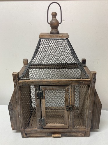 Vintage Distressed Wood Large Decorative Bird Cage Folk Victorian - AS IS