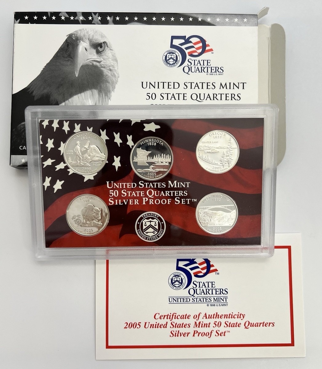 2005-S U.S. Mint 50 State Quarters Silver Proof Set With Original