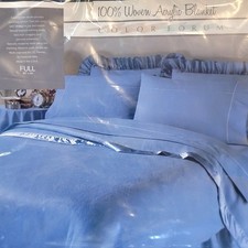 Vintage JC Penney 100 Woven Acrylic Blanket Blue Satin Trim 80  x 90  Full New