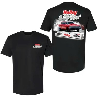 Holley LS Fest T-Shirt, Classic Red Drag Car Burnout Graphic Tee with Sponsor