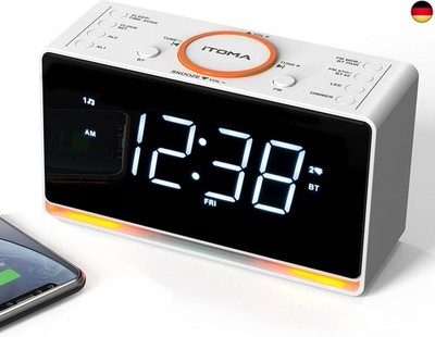 iTOMA Radiowecker, 1,4-Zoll-Uhr mit weißer LED-Anzeige, Bluetooth, UKW-Radio, 