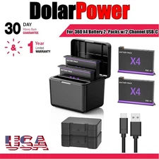 360 X4 Battery (2-Packs) with 2-Channel USB-C Fast Charger Hub for Insta360 X4