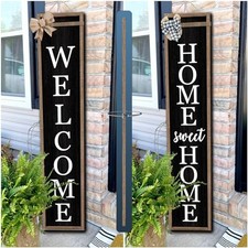 Outdoor Welcome Sign for Front Porch Standing Large 2 Wood Black-Wood Sign