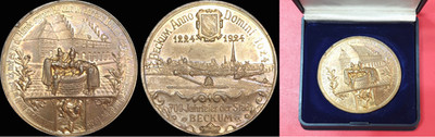 Beckum 1924 Unc City View Gilt Medal Germany German State in box Rare