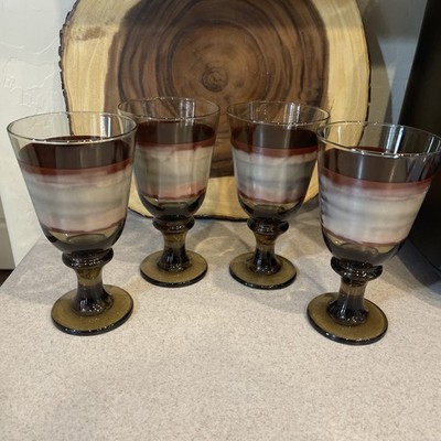 Set of 4 Libbey Vintage Sango Nova Brown Smokey Goblets Water Drinking Glasses 4