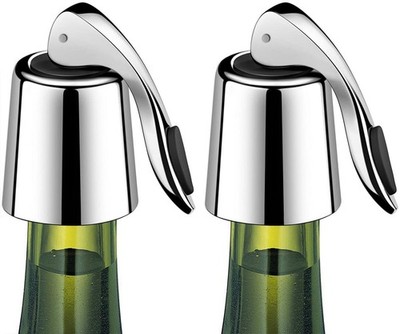 Wine Stoppers Set of 2 - Stainless Steel Wine Bottle Stopper with Silicone Seal
