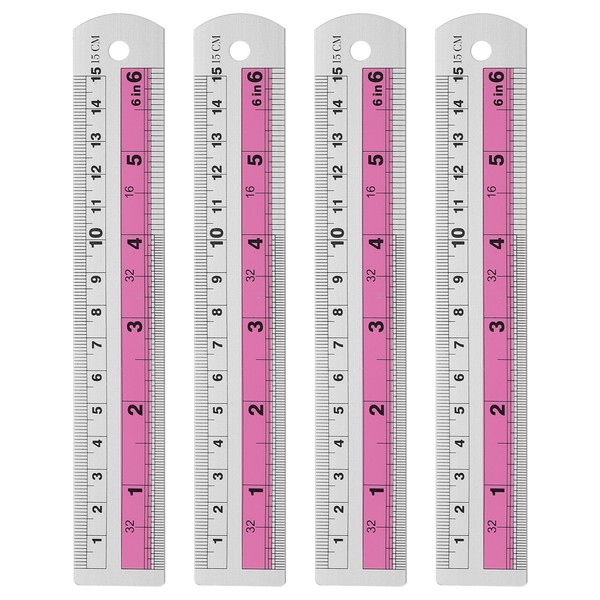4 StüCk Gerade Lineale 15Cm Metrisch Und Sae Aluminium Lineale Mit Loch Pink-image