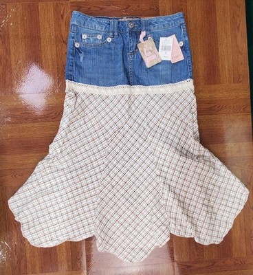 Y2K Candies Womens Jean Midi Skirt 5 Handkerchief Hem Boho Cowgirl Rodeo Indie