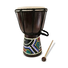 8" Hand Carved Wooden Djembe Drum with Beater – African Style Bongo Percussion