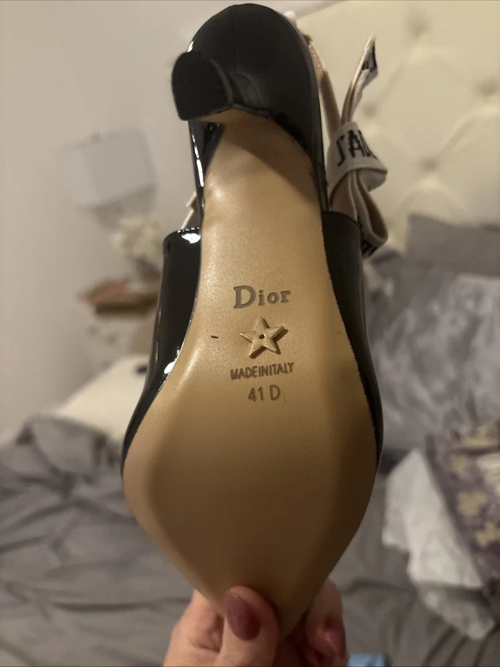 Christian Dior J'Adior Slingback Pumps Black Fabric Pointed Toe Heels Size 8.5 - Image 4 of 4