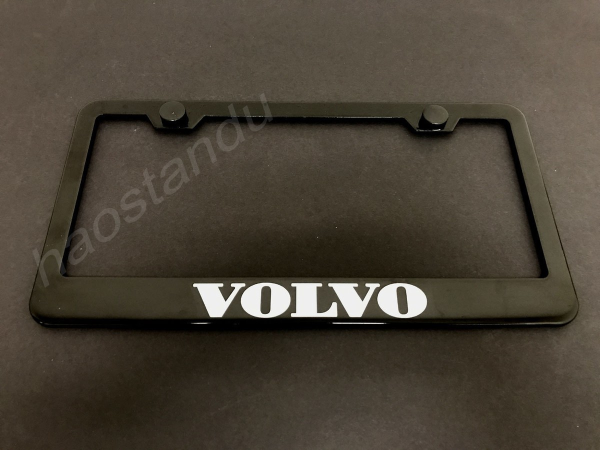 Black Metal License Plate Frame For Volvo – With Caps – LICENSE PLATE FRAME SHOP BK002-VOLV-01