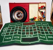Vintage 8 Inch Mini Roulette Wheel, Horses Multi Game. In Original Red Case.
