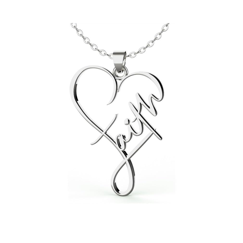 Collar con colgante de fe de acero inoxidable con forma de corazón y letra.