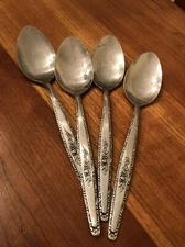 Stylecraft SYF2 Stainless Steel 4 Oval Soup Spoons T&N Rose Satin Pattern Japan