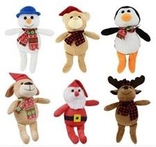 Christmas Stuffed Plush Animals Reindeer Santa Snowman Bear Dog Penguin 6-ct Set