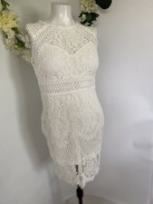 Shein White Crochet Lace Dress Sleeveless Sheer Lined Sz M Fits Like XS Bridal