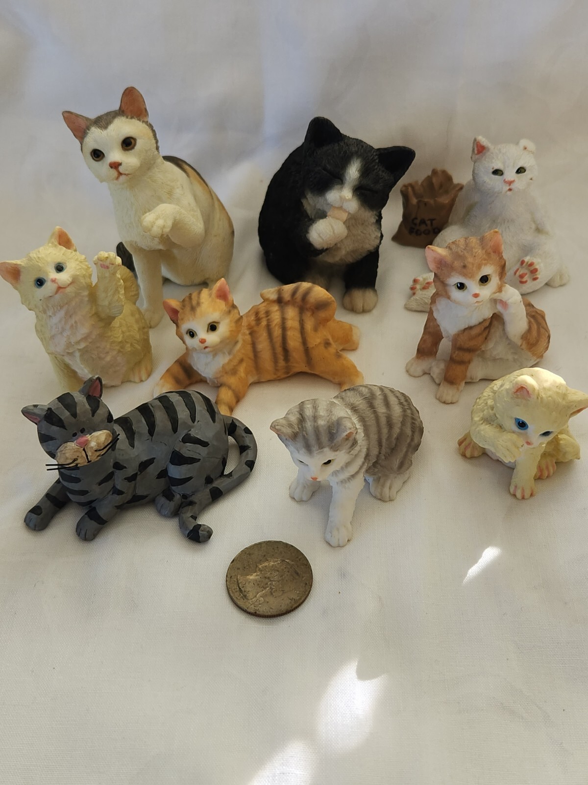 Vintage Stone Resin HandPainted Collection of 9 Kitten Cat Figurines