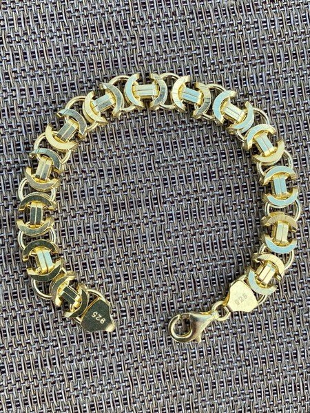 Alternate view of Mens 14k Gold Plated Real Solid 925 Sterling Silver Byzantine Tiger Eye Bracelet