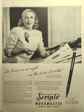Scripto Wordmaster Long-Lead Pencil Vera Maxwell Designer Vintage Print Ad 1946
