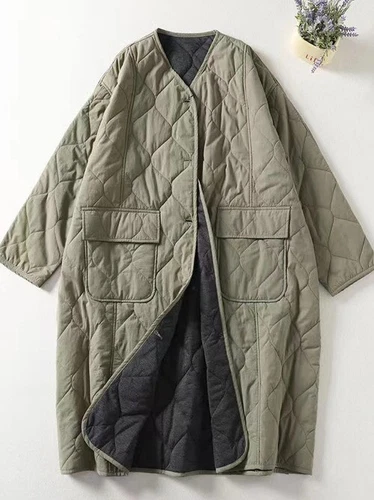Women Collarless Long Sleeve Single-breasted Ladies New Winter Coat Casual - Picture 24 of 27